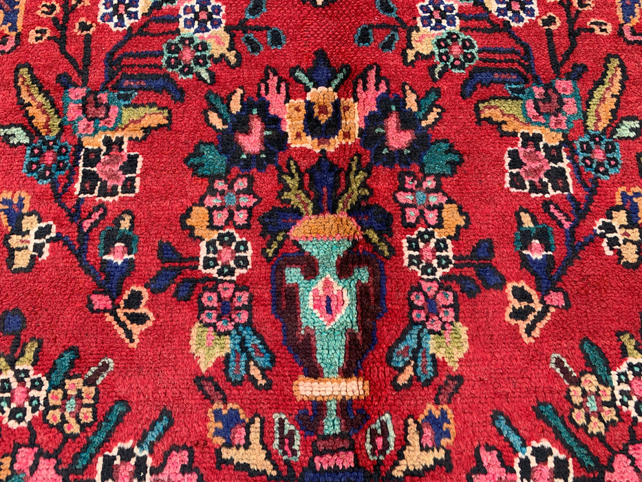 Handmade Persian Wool Area Rug 7x10 - Red Floral Medallion Persian Style Rug with Ivory Border - Exact Size 9'8" x 6'11" - KBHM-849
