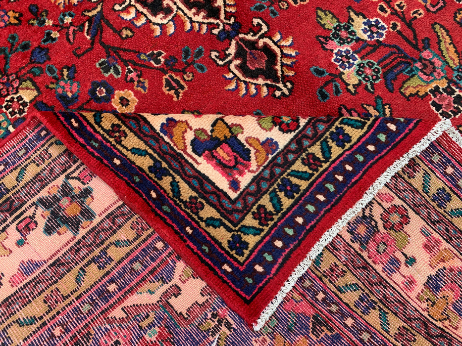 Handmade Persian Wool Area Rug 7x10 - Red Floral Medallion Persian Style Rug with Ivory Border - Exact Size 9'8" x 6'11" - KBHM-849