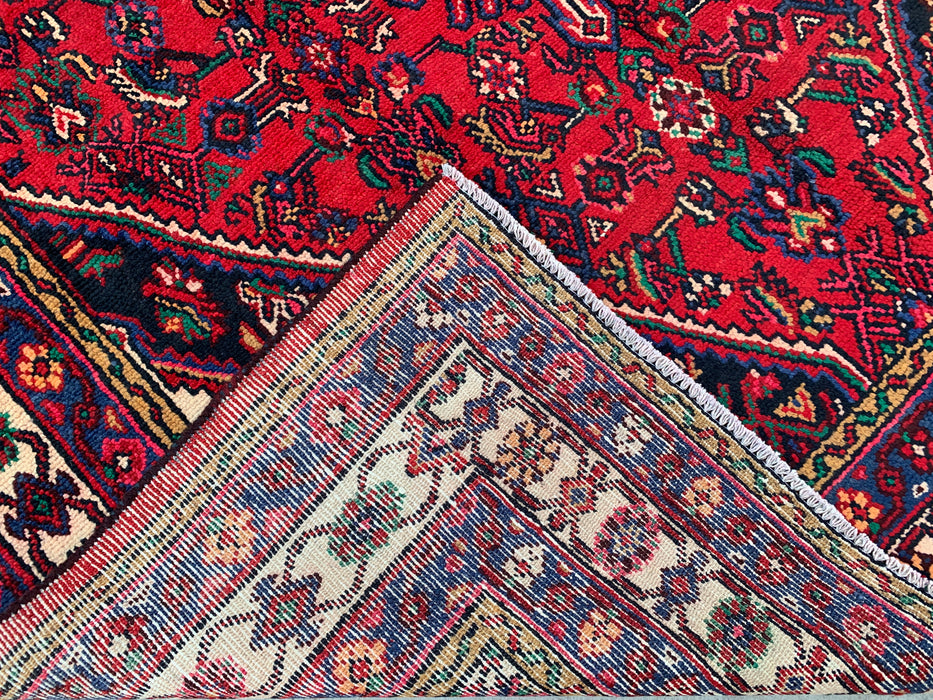 Handmade Persian Wool Area Rug 7x10 - Red Geometric Medallion Persian Style Rug with Ivory Border - Exact Size 9'1" x 6'8" - KBHM-851