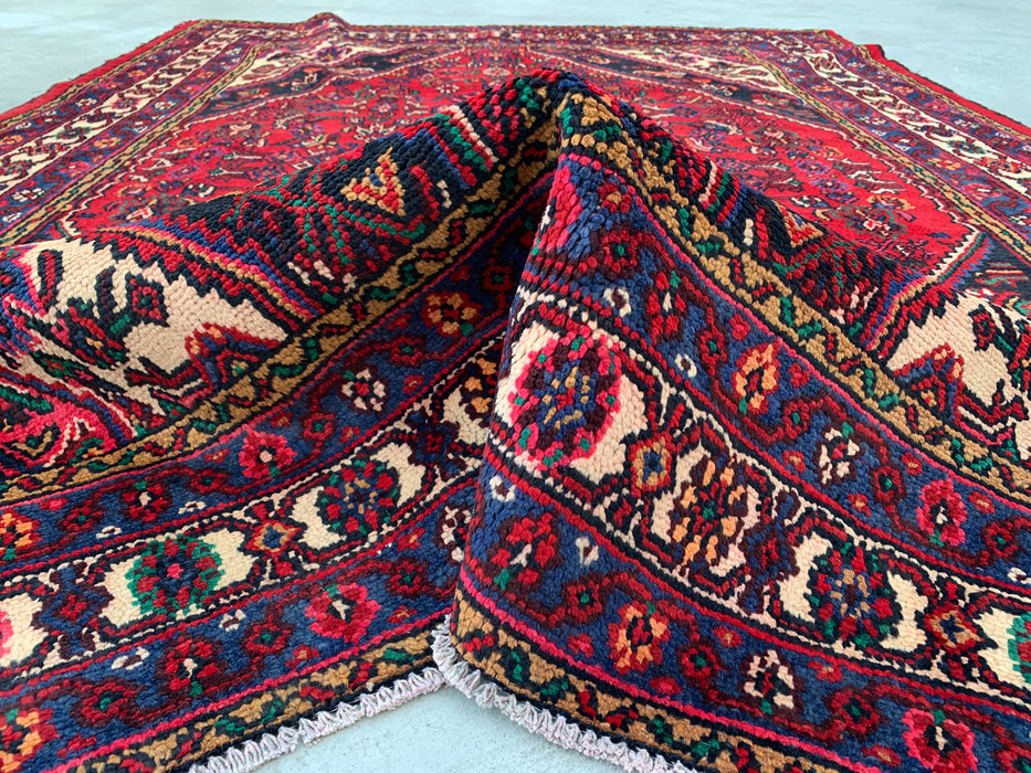 Handmade Persian Wool Area Rug 7x10 - Red Geometric Medallion Persian Style Rug with Ivory Border - Exact Size 9'1" x 6'8" - KBHM-851