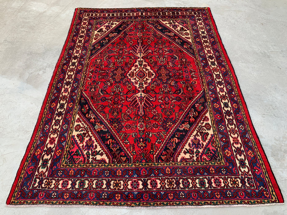 Handmade Persian Wool Area Rug 7x10 - Red Geometric Medallion Persian Style Rug with Ivory Border - Exact Size 9'1" x 6'8" - KBHM-851