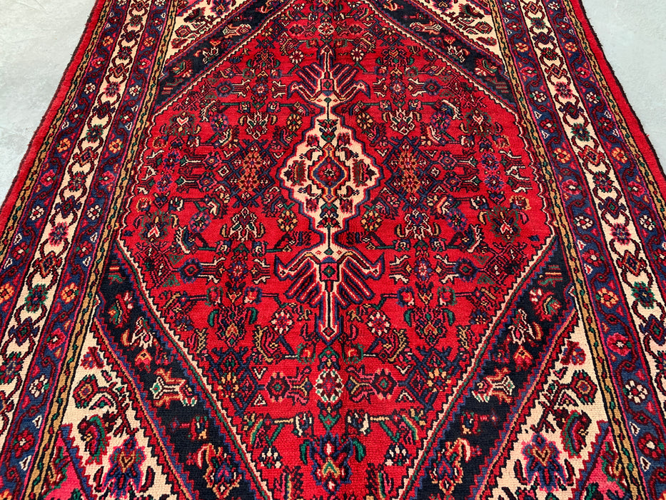 Handmade Persian Wool Area Rug 7x10 - Red Geometric Medallion Persian Style Rug with Ivory Border - Exact Size 9'1" x 6'8" - KBHM-851