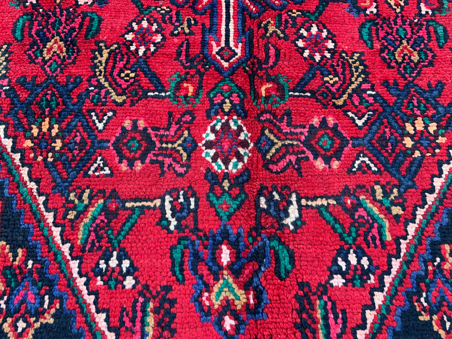 Handmade Persian Wool Area Rug 7x10 - Red Geometric Medallion Persian Style Rug with Ivory Border - Exact Size 9'1" x 6'8" - KBHM-851