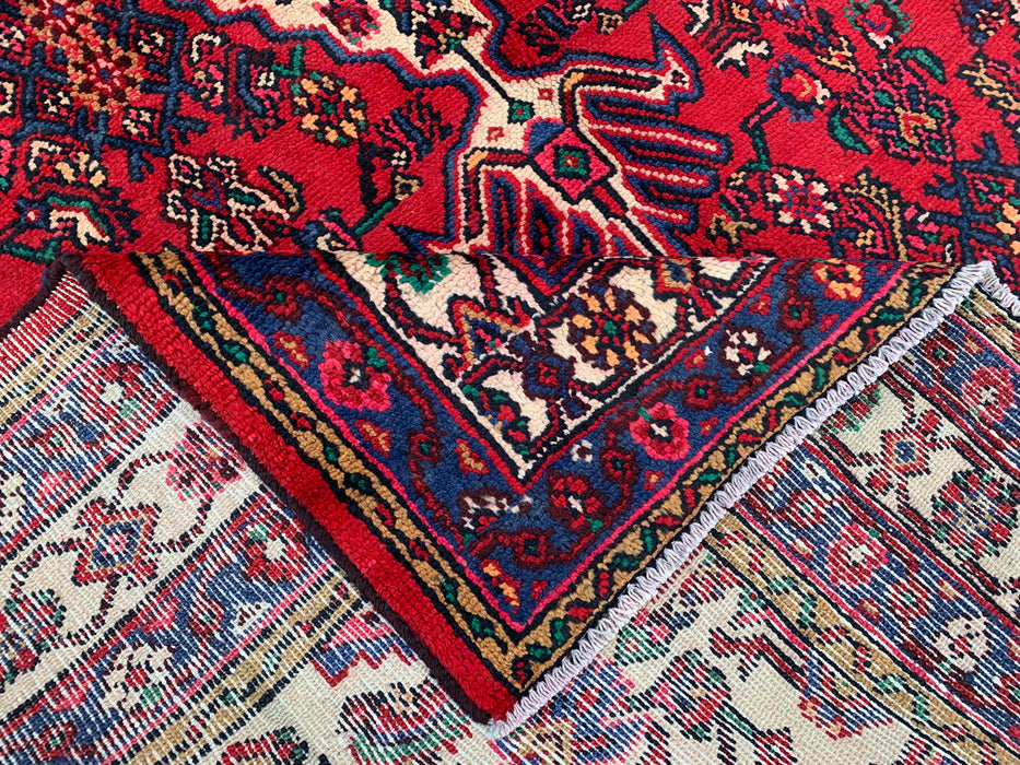 Handmade Persian Wool Area Rug 7x10 - Red Geometric Medallion Persian Style Rug with Ivory Border - Exact Size 9'1" x 6'8" - KBHM-851