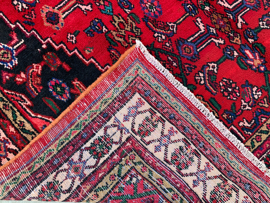 Handmade Persian Wool Area Rug 7x10 - Red Geometric Medallion Persian Style Rug with Ivory Border - Exact Size 9'8" x 6'10" - KBHM-853