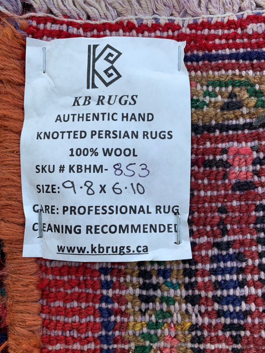 Handmade Persian Wool Area Rug 7x10 - Red Geometric Medallion Persian Style Rug with Ivory Border - Exact Size 9'8" x 6'10" - KBHM-853