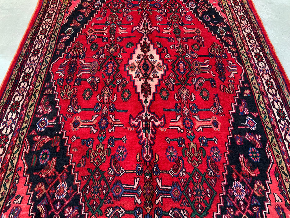 Handmade Persian Wool Area Rug 7x10 - Red Geometric Medallion Persian Style Rug with Ivory Border - Exact Size 9'8" x 6'10" - KBHM-853