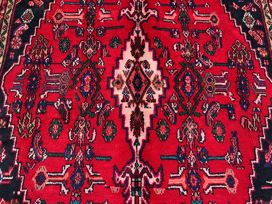 Handmade Persian Wool Area Rug 7x10 - Red Geometric Medallion Persian Style Rug with Ivory Border - Exact Size 9'8" x 6'10" - KBHM-853