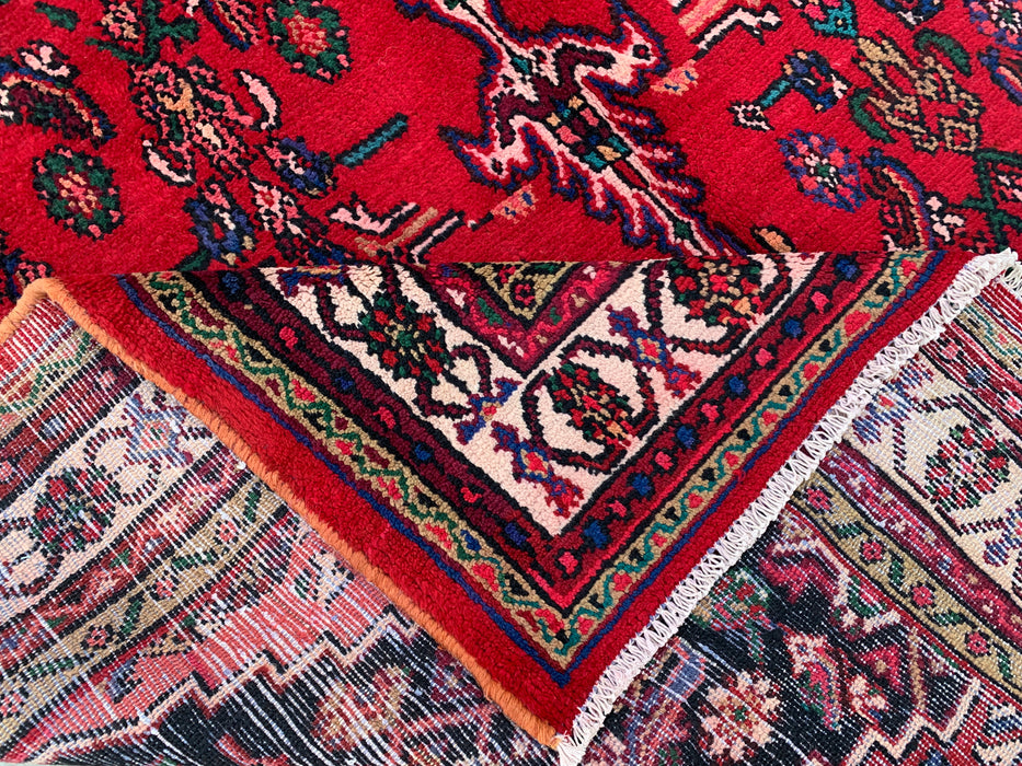 Handmade Persian Wool Area Rug 7x10 - Red Geometric Medallion Persian Style Rug with Ivory Border - Exact Size 9'8" x 6'10" - KBHM-853