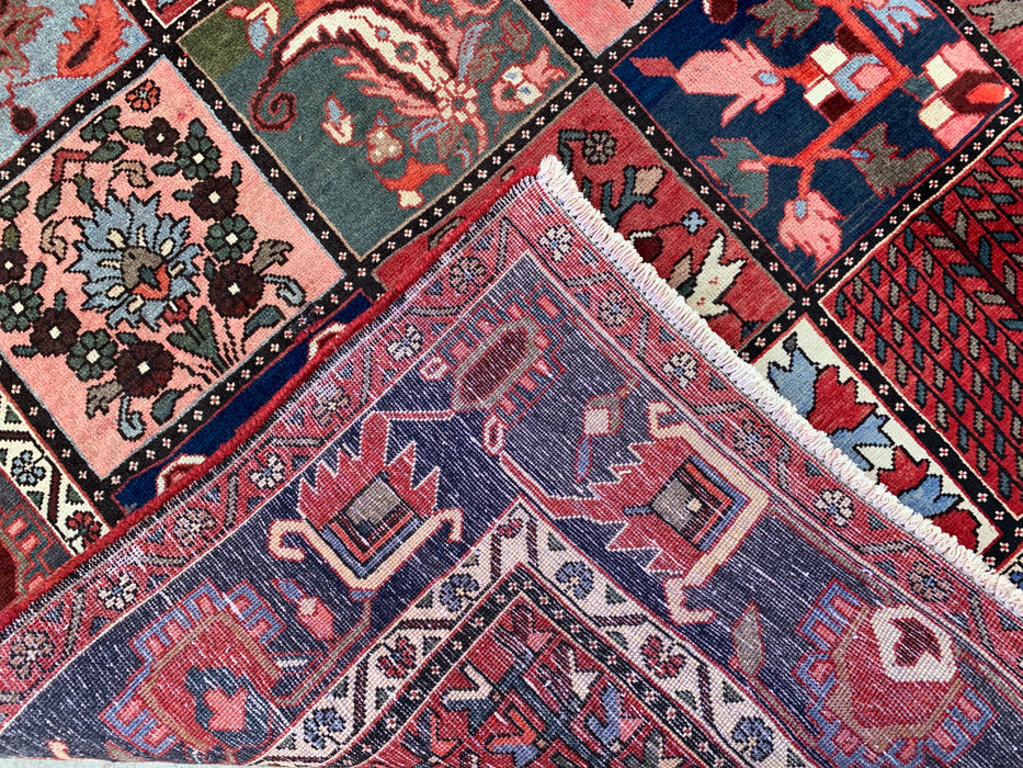 10'1 x 7'0 Hand-Knotted Persian Wool Rug - Red Panel Design with Blue & Gray Tribal Border - KBHM-854