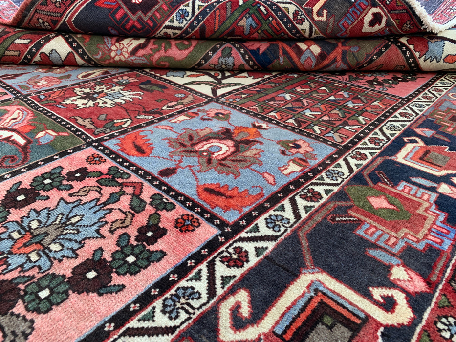 10'1 x 7'0 Hand-Knotted Persian Wool Rug - Red Panel Design with Blue & Gray Tribal Border - KBHM-854