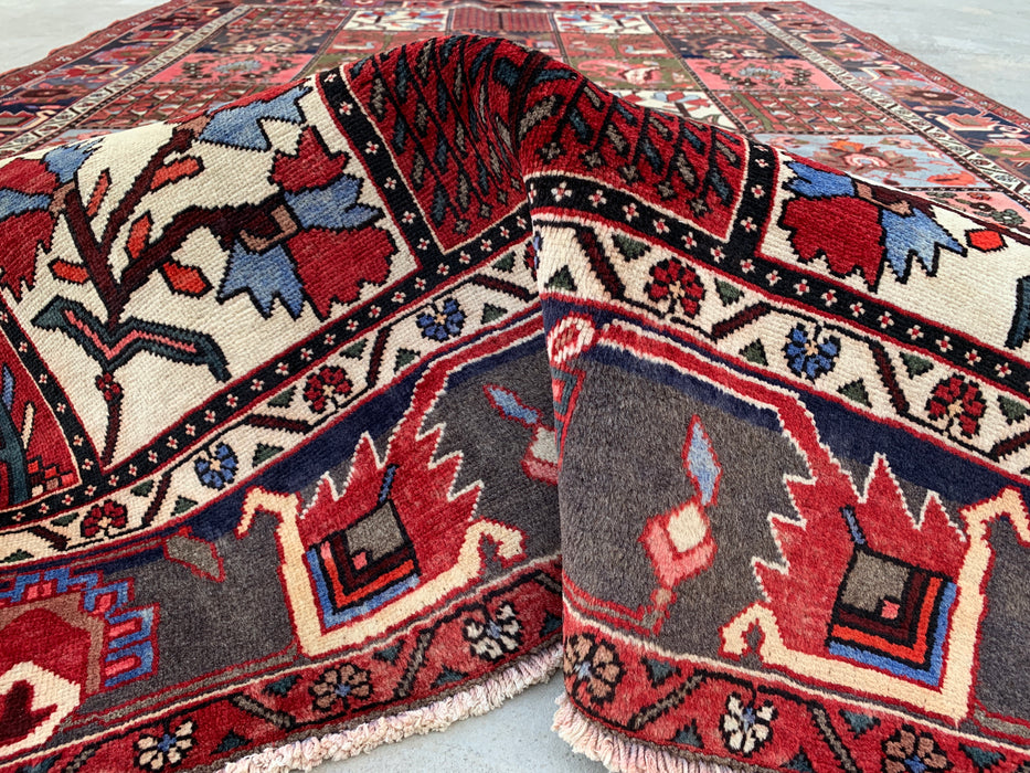 10'1 x 7'0 Hand-Knotted Persian Wool Rug - Red Panel Design with Blue & Gray Tribal Border - KBHM-854