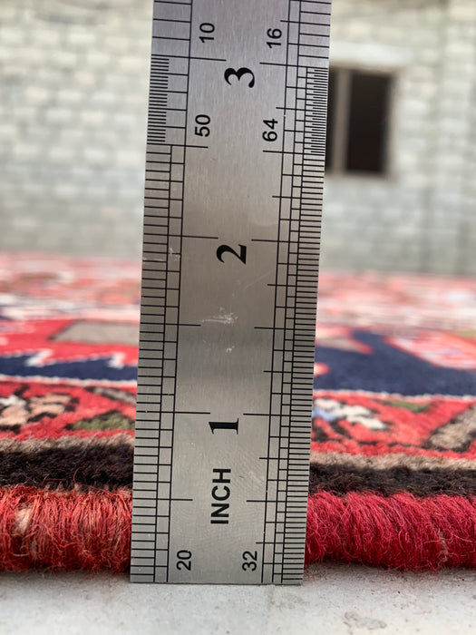 10'1 x 7'0 Hand-Knotted Persian Wool Rug - Red Panel Design with Blue & Gray Tribal Border - KBHM-854