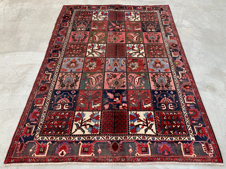 10'1 x 7'0 Hand-Knotted Persian Wool Rug - Red Panel Design with Blue & Gray Tribal Border - KBHM-854