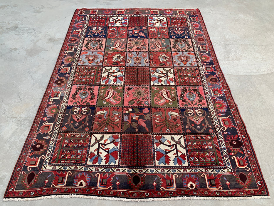 10'1 x 7'0 Hand-Knotted Persian Wool Rug - Red Panel Design with Blue & Gray Tribal Border - KBHM-854