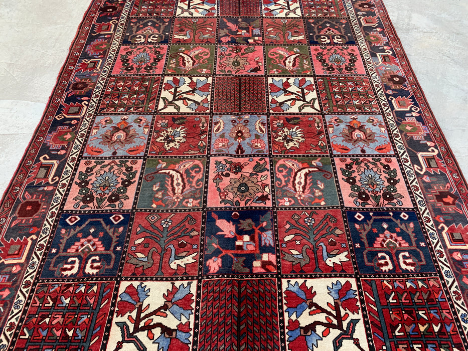 10'1 x 7'0 Hand-Knotted Persian Wool Rug - Red Panel Design with Blue & Gray Tribal Border - KBHM-854