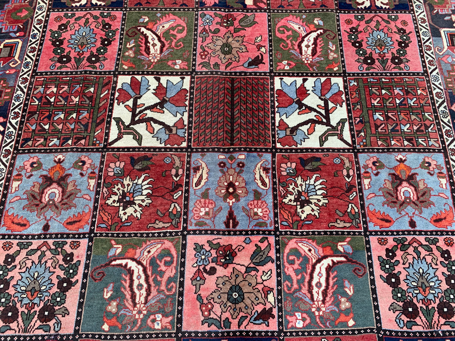 10'1 x 7'0 Hand-Knotted Persian Wool Rug - Red Panel Design with Blue & Gray Tribal Border - KBHM-854