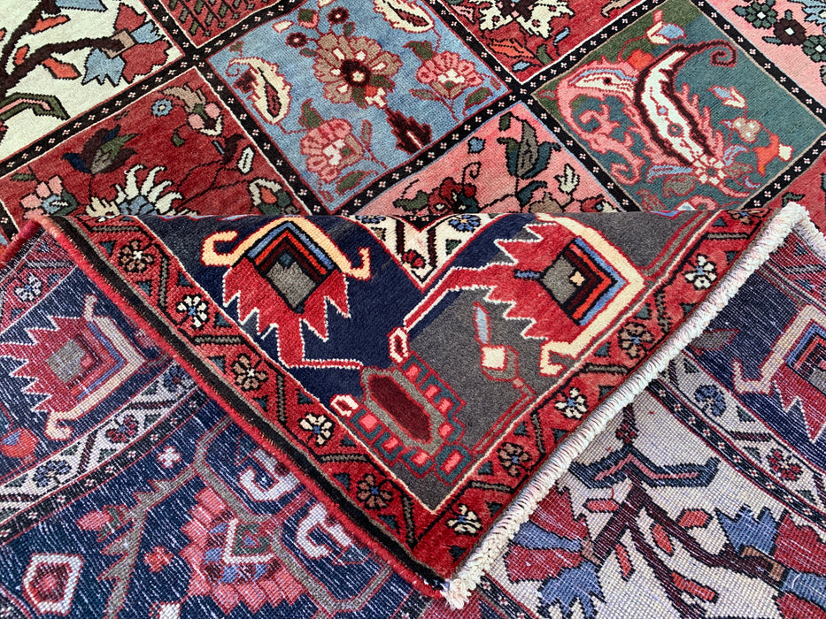 10'1 x 7'0 Hand-Knotted Persian Wool Rug - Red Panel Design with Blue & Gray Tribal Border - KBHM-854