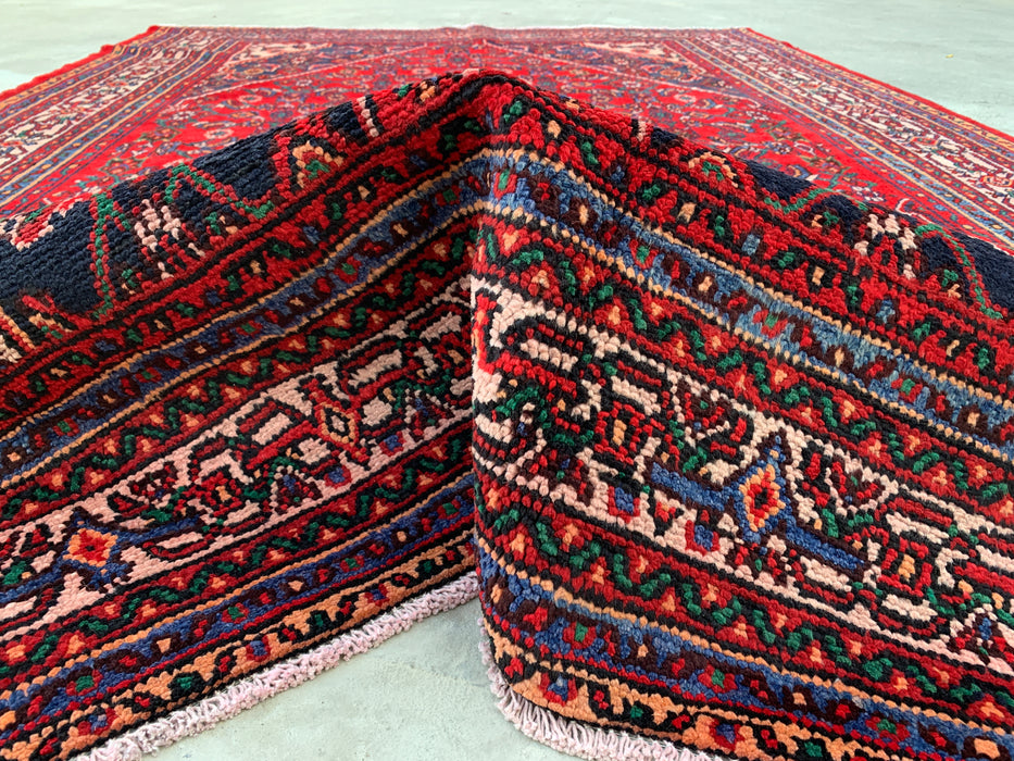 Handmade Persian Wool Area Rug 7x10 - Red Geometric Medallion Persian Style Rug with Ivory Border - Exact Size 10'0" x 6'11" - KBHM-855
