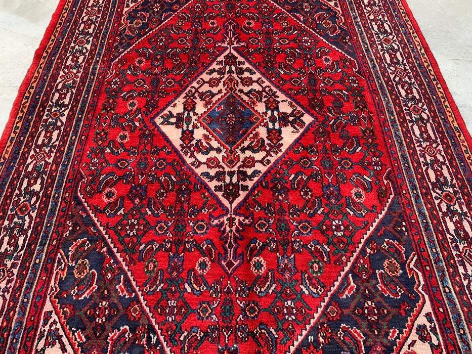 Handmade Persian Wool Area Rug 7x10 - Red Geometric Medallion Persian Style Rug with Ivory Border - Exact Size 10'0" x 6'11" - KBHM-855