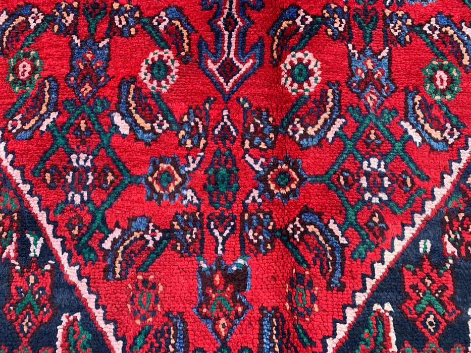 Handmade Persian Wool Area Rug 7x10 - Red Geometric Medallion Persian Style Rug with Ivory Border - Exact Size 10'0" x 6'11" - KBHM-855