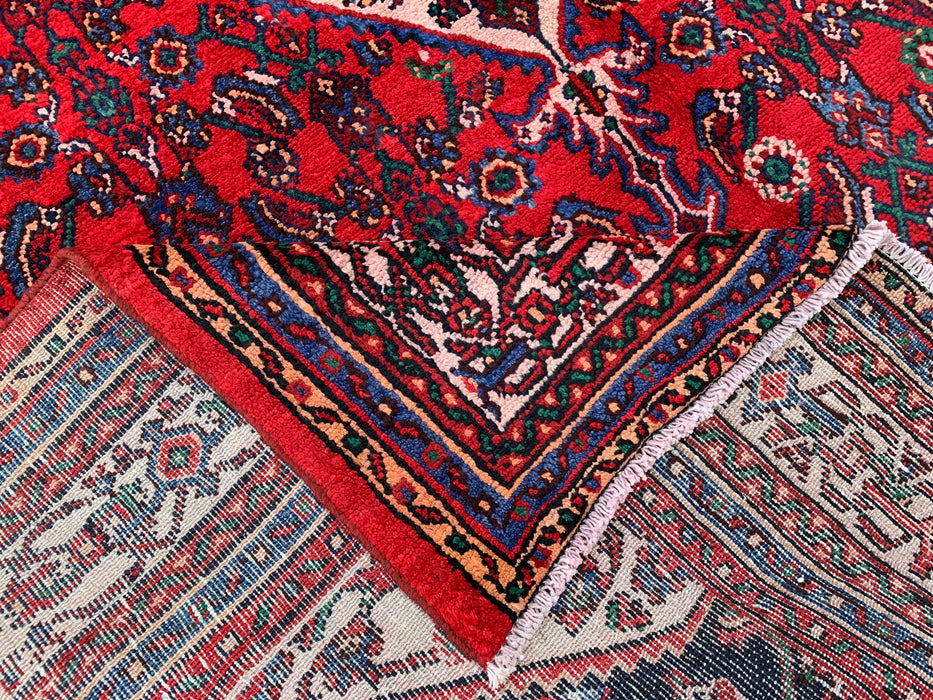 Handmade Persian Wool Area Rug 7x10 - Red Geometric Medallion Persian Style Rug with Ivory Border - Exact Size 10'0" x 6'11" - KBHM-855