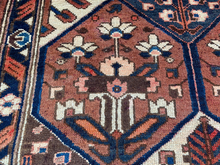 9'11 x 3'8 Hand-Knotted Persian Wool Runner - Tribal Hexagon Panel Design in Brown & Navy - KBHM-856