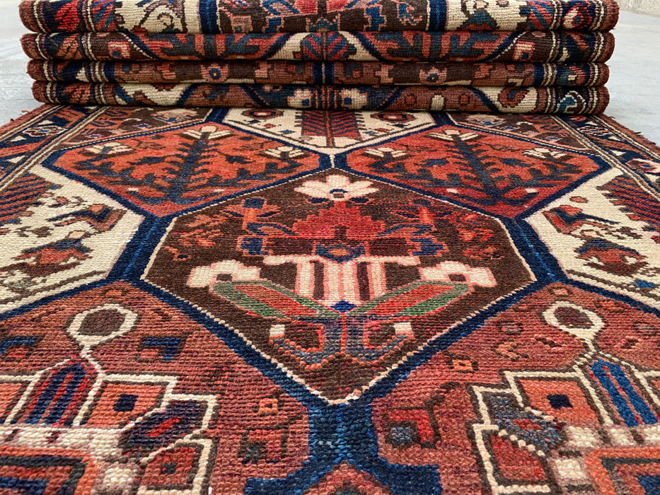 9'11 x 3'8 Hand-Knotted Persian Wool Runner - Tribal Hexagon Panel Design in Brown & Navy - KBHM-856