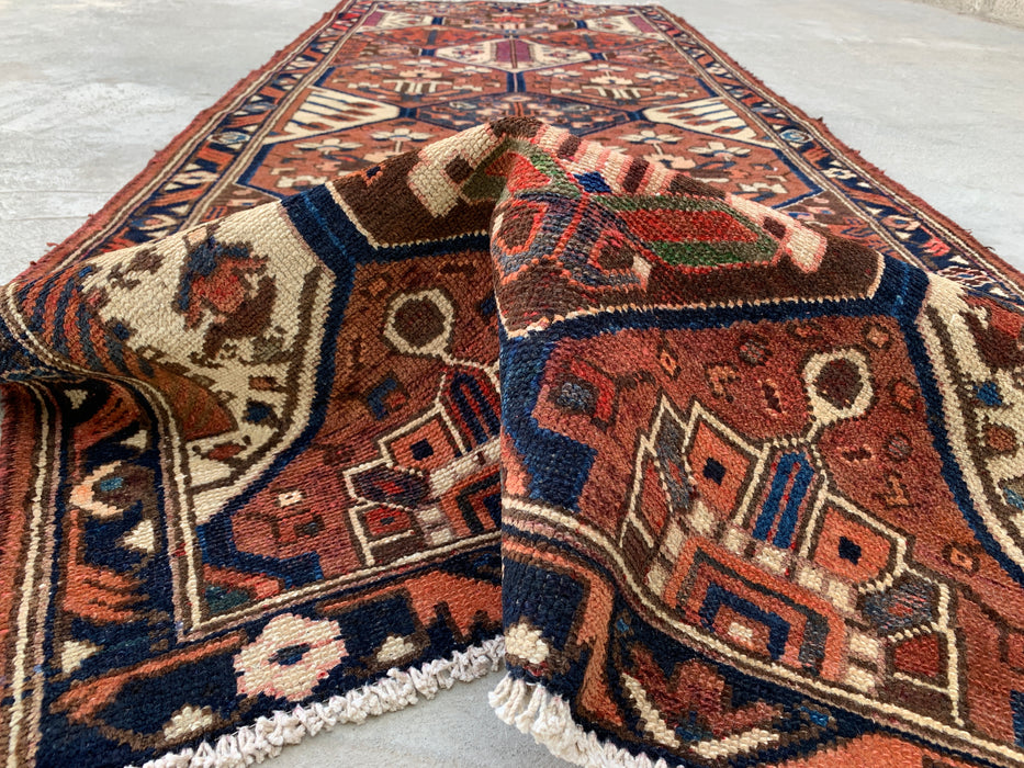 9'11 x 3'8 Hand-Knotted Persian Wool Runner - Tribal Hexagon Panel Design in Brown & Navy - KBHM-856