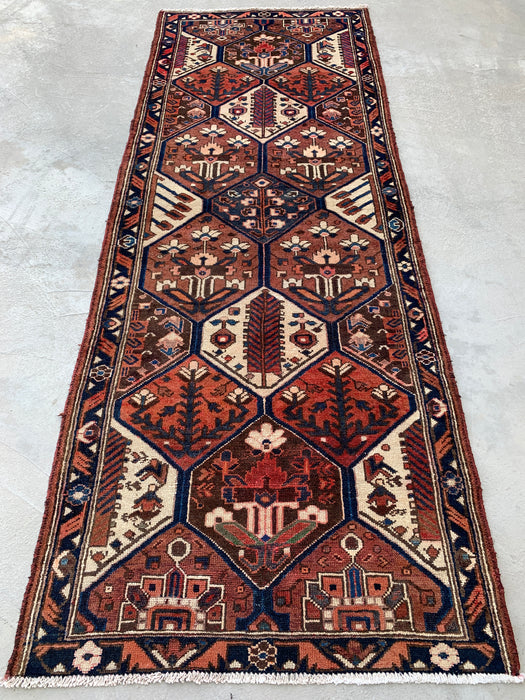 9'11 x 3'8 Hand-Knotted Persian Wool Runner - Tribal Hexagon Panel Design in Brown & Navy - KBHM-856