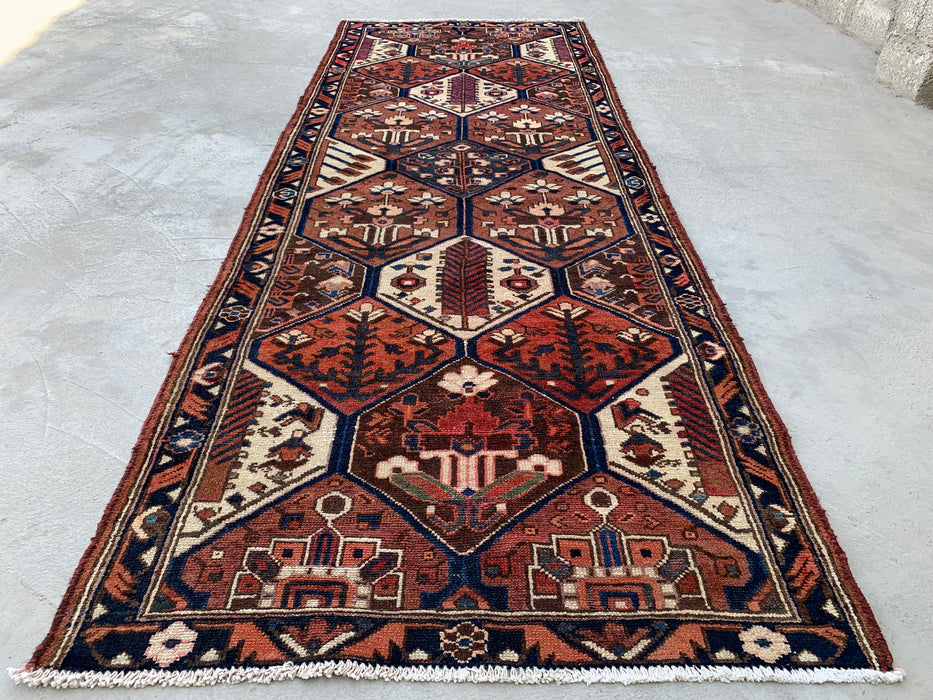 9'11 x 3'8 Hand-Knotted Persian Wool Runner - Tribal Hexagon Panel Design in Brown & Navy - KBHM-856