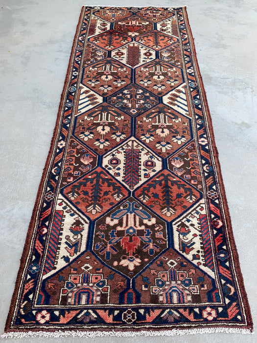 9'11 x 3'8 Hand-Knotted Persian Wool Runner - Tribal Hexagon Panel Design in Brown & Navy - KBHM-856