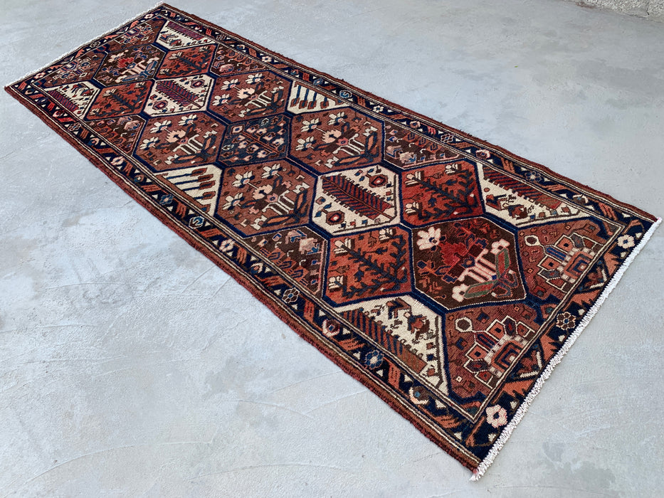 9'11 x 3'8 Hand-Knotted Persian Wool Runner - Tribal Hexagon Panel Design in Brown & Navy - KBHM-856