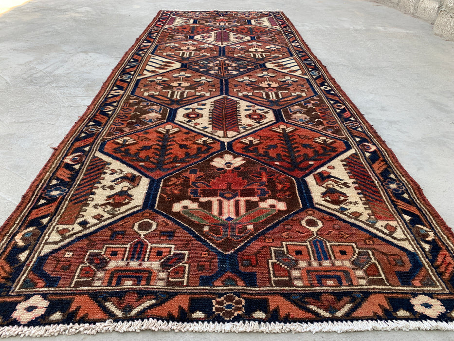 9'11 x 3'8 Hand-Knotted Persian Wool Runner - Tribal Hexagon Panel Design in Brown & Navy - KBHM-856