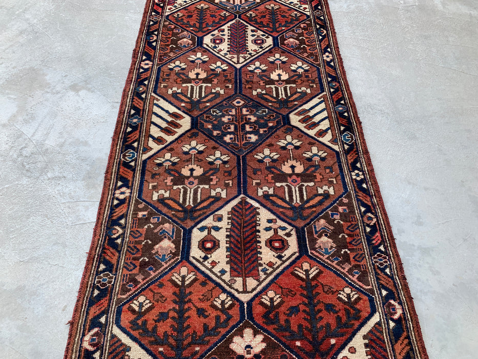 9'11 x 3'8 Hand-Knotted Persian Wool Runner - Tribal Hexagon Panel Design in Brown & Navy - KBHM-856