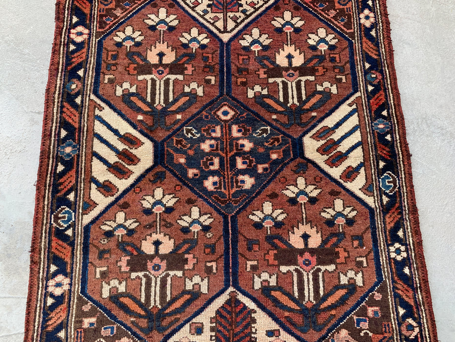 9'11 x 3'8 Hand-Knotted Persian Wool Runner - Tribal Hexagon Panel Design in Brown & Navy - KBHM-856