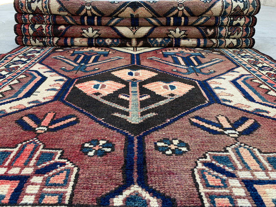 9'11 x 3'5 Hand-Knotted Persian Wool Runner - Tribal Hexagon Design in Brown & Navy - KBHM-857