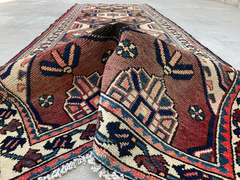 9'11 x 3'5 Hand-Knotted Persian Wool Runner - Tribal Hexagon Design in Brown & Navy - KBHM-857