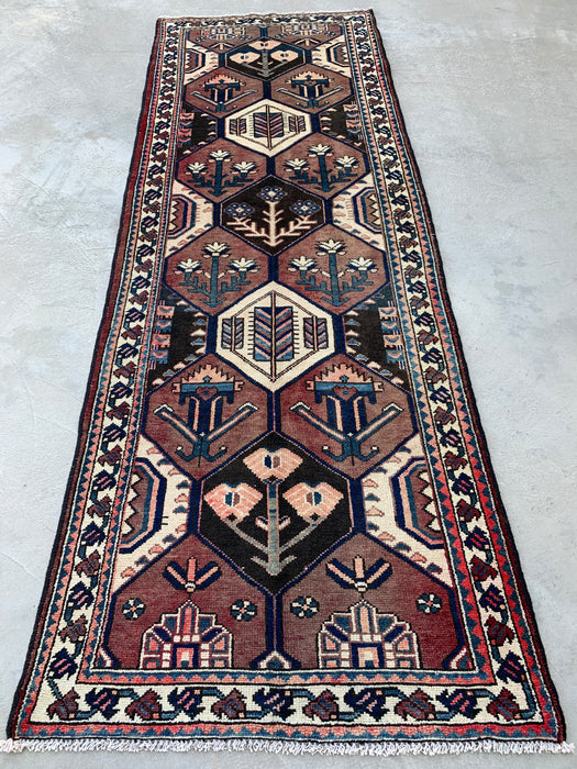 9'11 x 3'5 Hand-Knotted Persian Wool Runner - Tribal Hexagon Design in Brown & Navy - KBHM-857