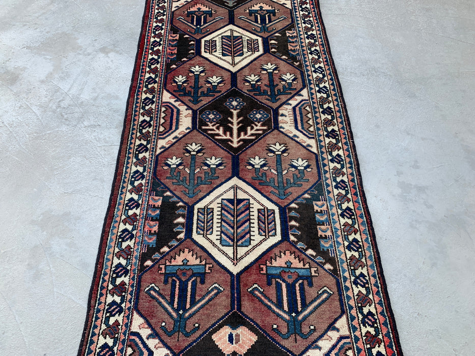9'11 x 3'5 Hand-Knotted Persian Wool Runner - Tribal Hexagon Design in Brown & Navy - KBHM-857