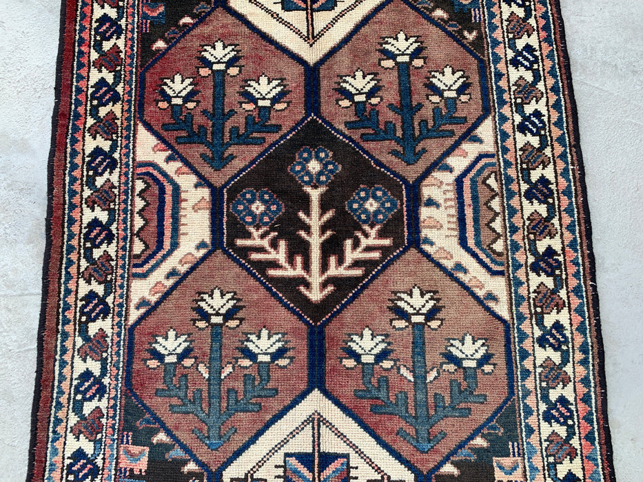 9'11 x 3'5 Hand-Knotted Persian Wool Runner - Tribal Hexagon Design in Brown & Navy - KBHM-857