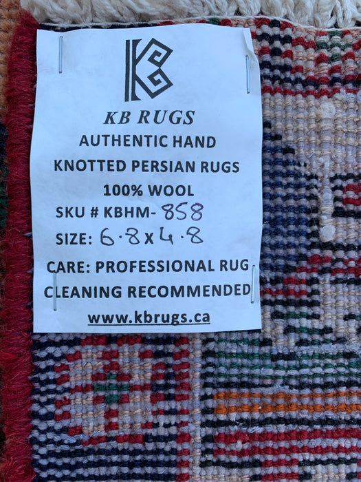 6'4 x 4'8 Hand-Knotted Persian Wool Rug - Beige Geometric Medallion Design with Navy & Green Accents - KBHM-858