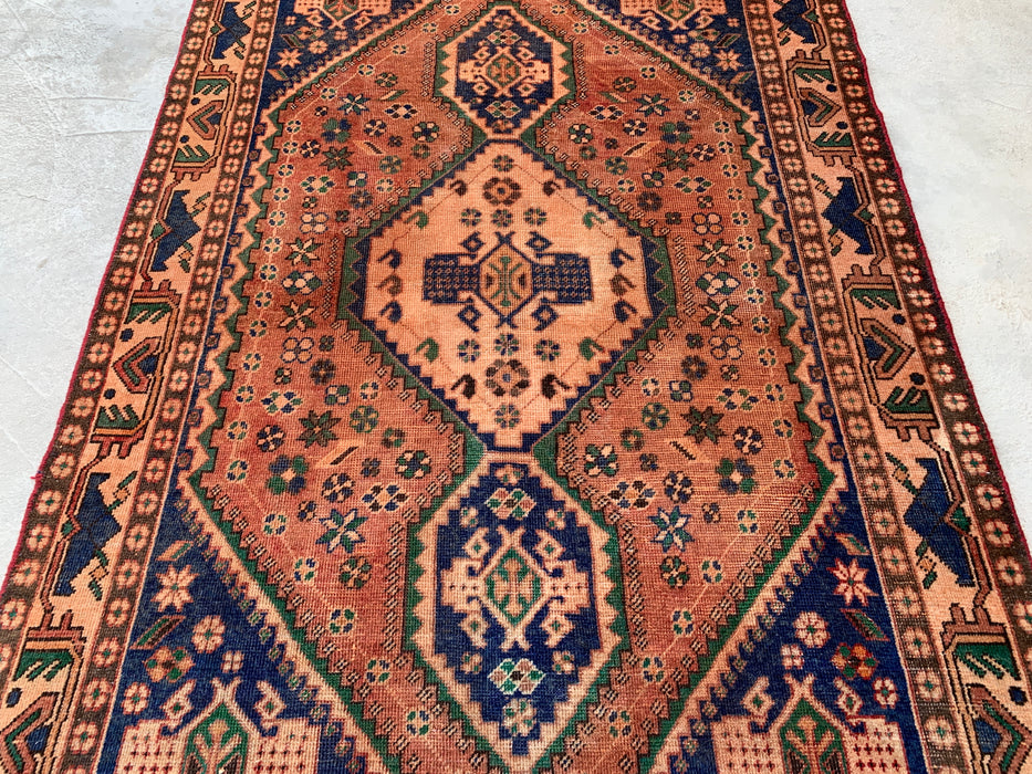 6'4 x 4'8 Hand-Knotted Persian Wool Rug - Beige Geometric Medallion Design with Navy & Green Accents - KBHM-858
