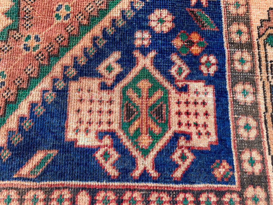 6'4 x 4'8 Hand-Knotted Persian Wool Rug - Beige Geometric Medallion Design with Navy & Green Accents - KBHM-858