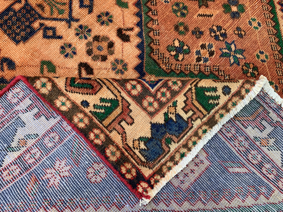 6'4 x 4'8 Hand-Knotted Persian Wool Rug - Beige Geometric Medallion Design with Navy & Green Accents - KBHM-858