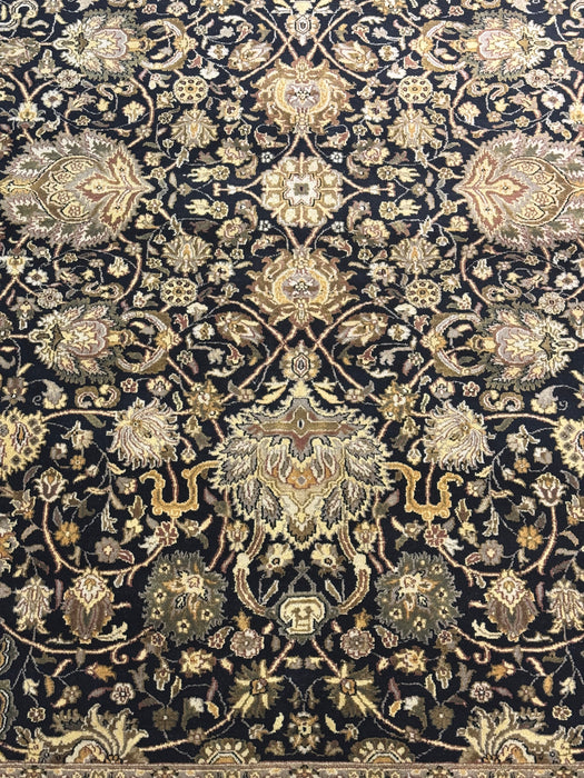 8’x10’ Hand-Knotted Persian-Style (Indo-Persian) Wool Area Rug- Black/Beige