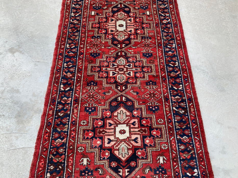 12'7 x 3'6 Hand-Knotted Persian Wool Runner - Red Geometric Tribal Medallion Design - KBHM-860