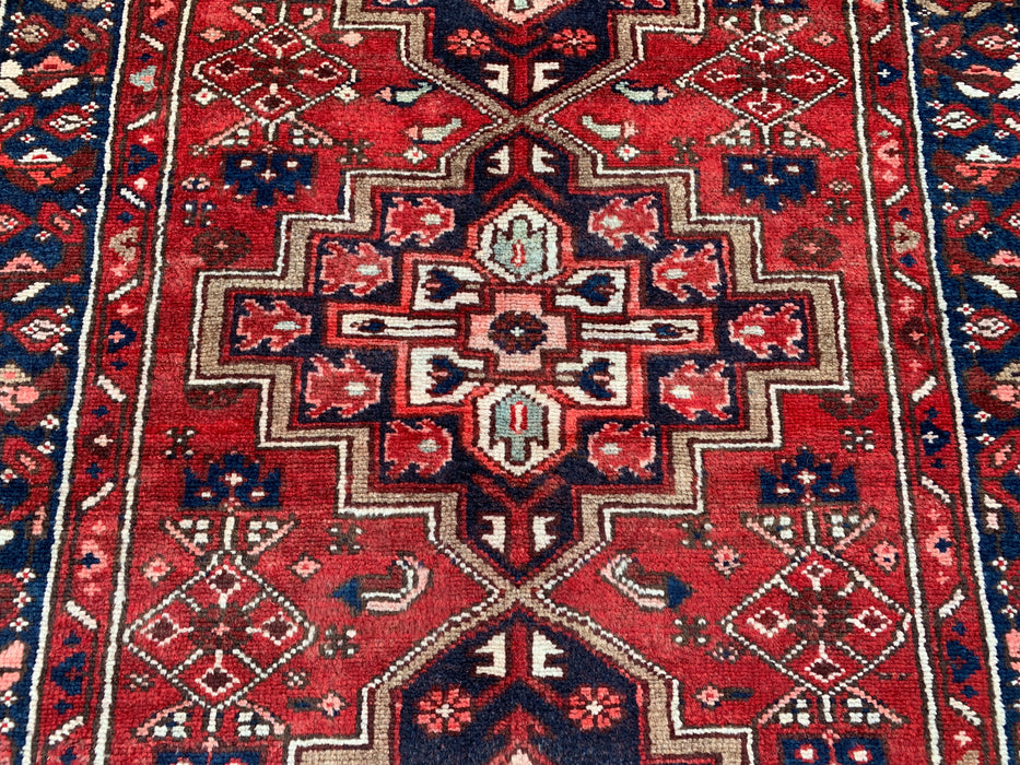 12'7 x 3'6 Hand-Knotted Persian Wool Runner - Red Geometric Tribal Medallion Design - KBHM-860