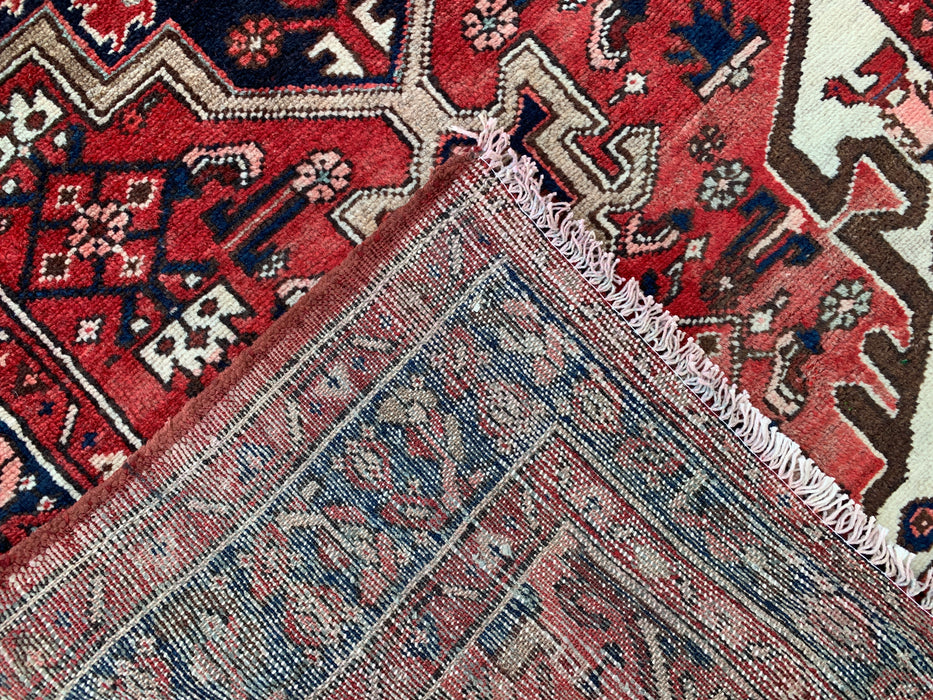 12'7 x 3'6 Hand-Knotted Persian Wool Runner - Red Geometric Tribal Medallion Design - KBHM-860