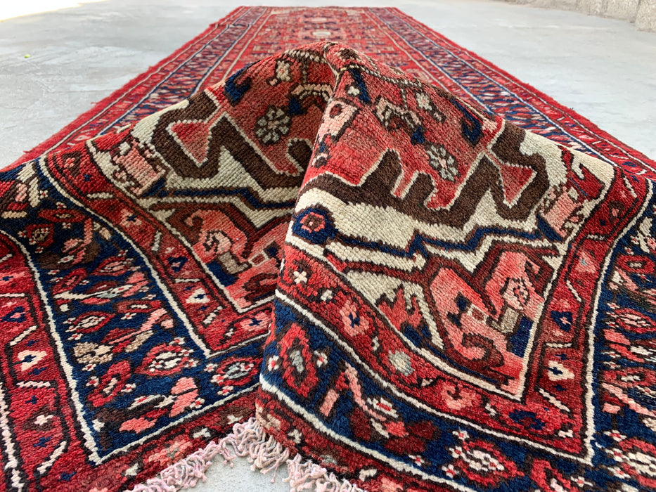 12'7 x 3'6 Hand-Knotted Persian Wool Runner - Red Geometric Tribal Medallion Design - KBHM-860